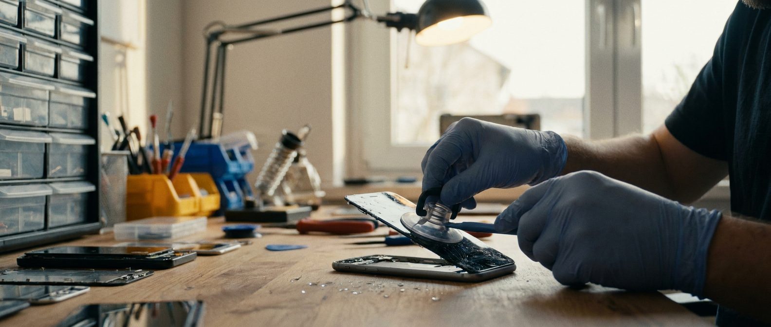 Technician finishing a repair at the workbench