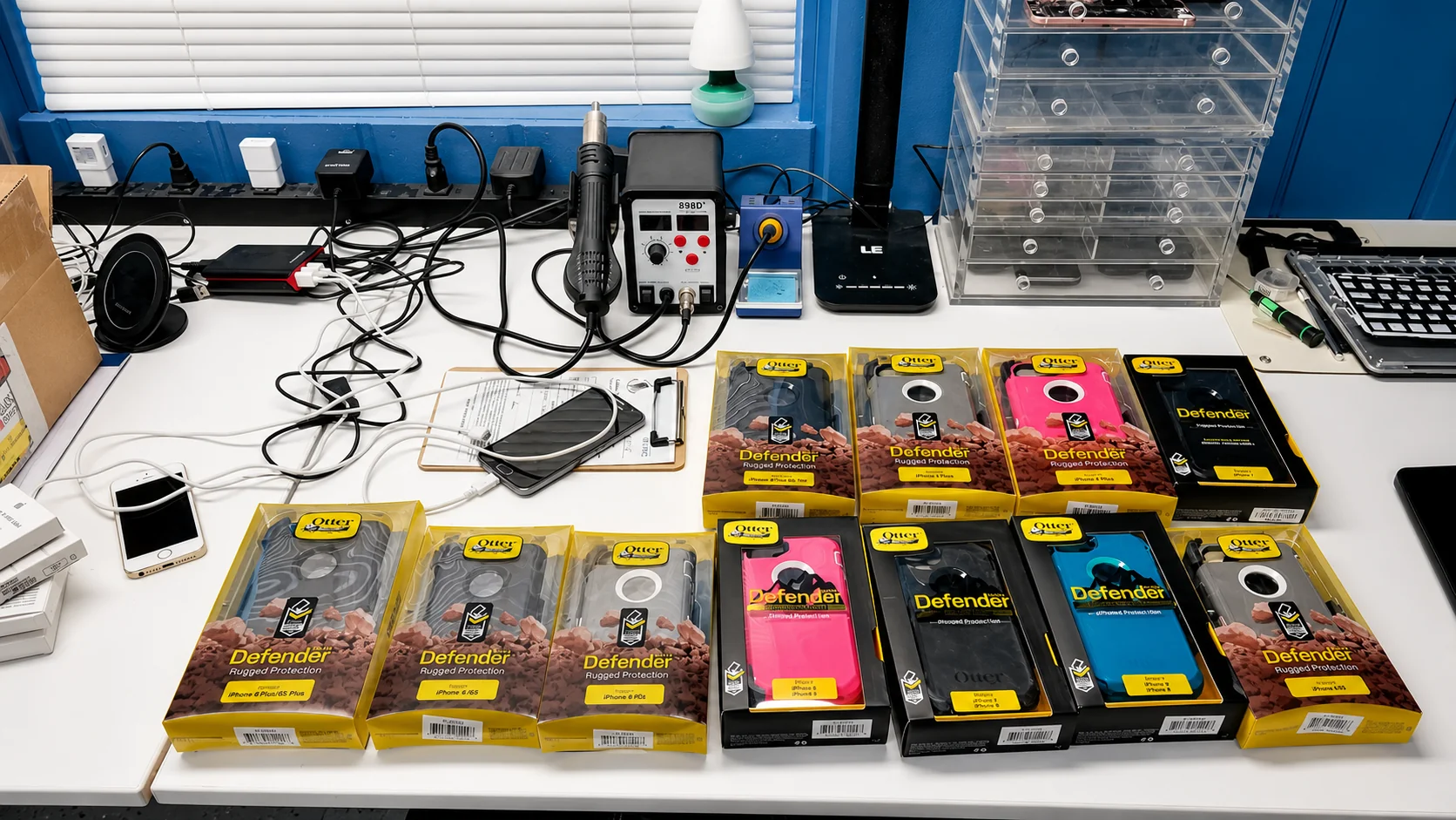 OtterBox cases and phone accessories displayed on the counter